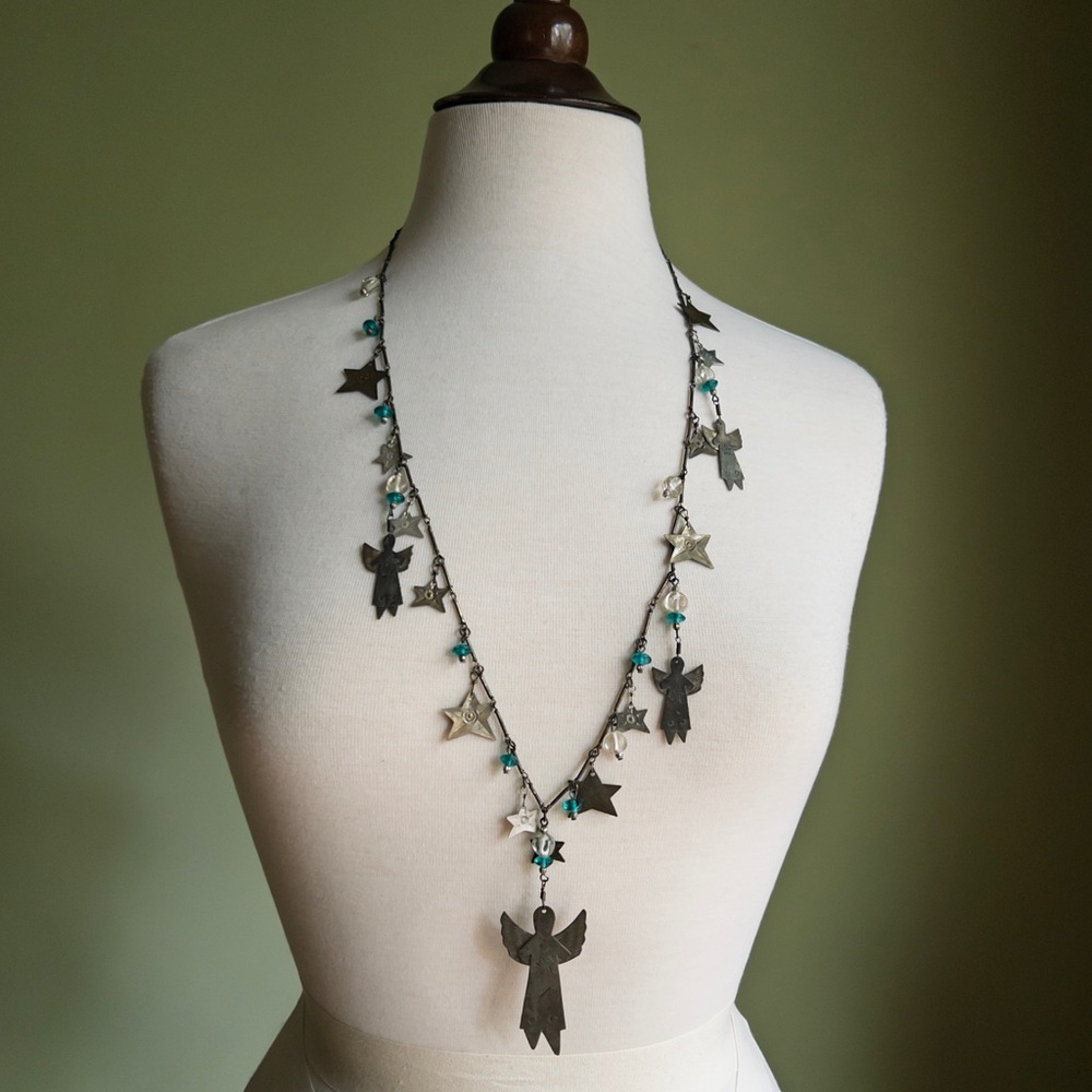 Vintage Angel Milagros Necklace, Handmade Celestial Charm Necklace - Picture 2 of 5